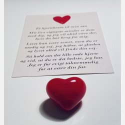 Hjertekram til MIN sn fra FAR (Lille rdt glashjerte og tilhrende A7 kort)