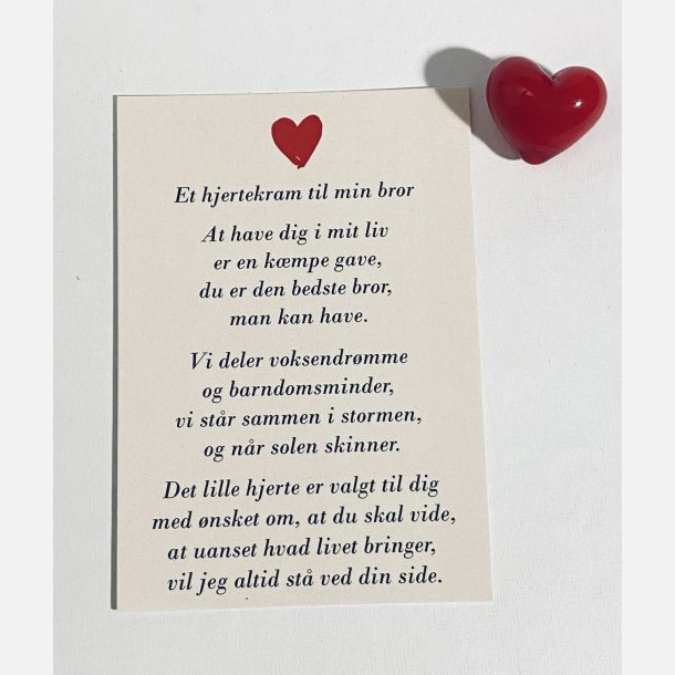 Hjertekram til min bror (Lille rdt glashjerte og tilhrende A7 kort)