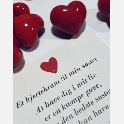 Hjertekram til min sster (Lille rdt glashjerte og tilhrende A7 kort)