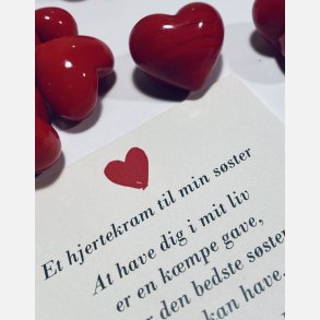 Hjertekram til min sster (Lille rdt glashjerte og tilhrende A7 kort)