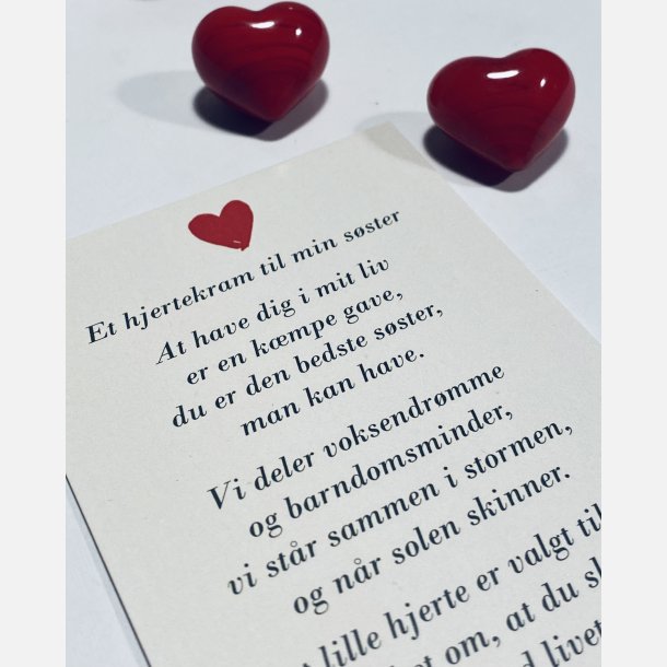 Hjertekram til min sster (Lille rdt glashjerte og tilhrende A7 kort)