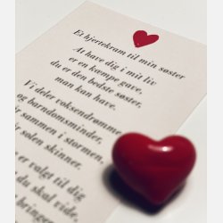 Hjertekram til min sster (Lille rdt glashjerte og tilhrende A7 kort)