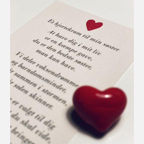 Hjertekram til min sster (Lille rdt glashjerte og tilhrende A7 kort)