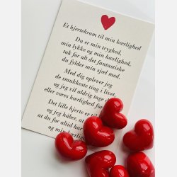 Hjertekram til min krlighed (Lille rdt glashjerte og tilhrende A7 kort)