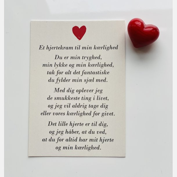 Hjertekram til min krlighed (Lille rdt glashjerte og tilhrende A7 kort)