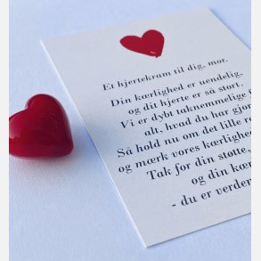 Hjertekram til VORES mor (Lille rdt glashjerte og tilhrende A7 kort)