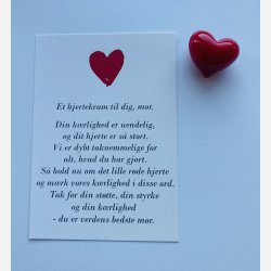 Hjertekram til VORES mor (Lille rdt glashjerte og tilhrende A7 kort)