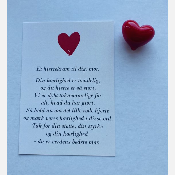 Hjertekram til VORES mor (Lille rdt glashjerte og tilhrende A7 kort)