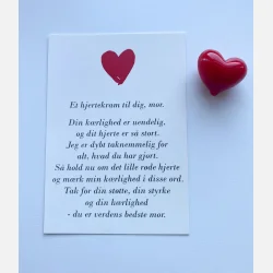 Hjertekram til MIN mor (Lille rdt glashjerte og tilhrende A7 kort)