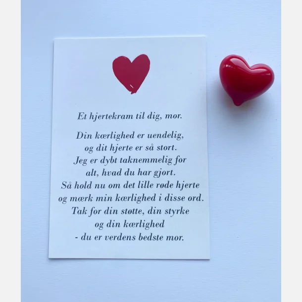 Hjertekram til MIN mor (Lille rdt glashjerte og tilhrende A7 kort)