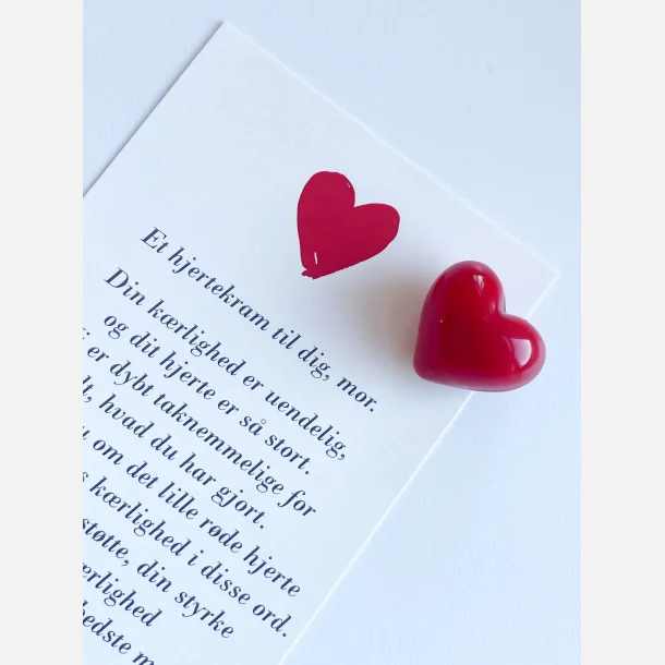Hjertekram til MIN mor (Lille rdt glashjerte og tilhrende A7 kort)