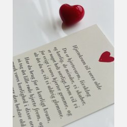 Hjertekram til VORES olde (Lille rdt glashjerte og tilhrende A7 kort)