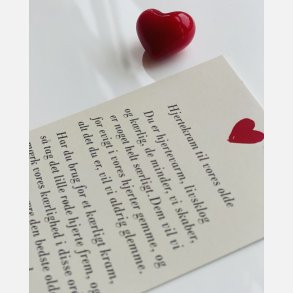 Hjertekram til VORES olde (Lille rdt glashjerte og tilhrende A7 kort)