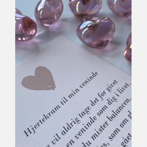 Hjertekram til min veninde (Lille lyserdt glashjerte og tilhrende A7 kort)