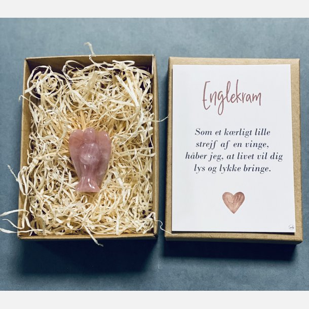 Englekram (A7 kort og lille engel i rosakvarts)
