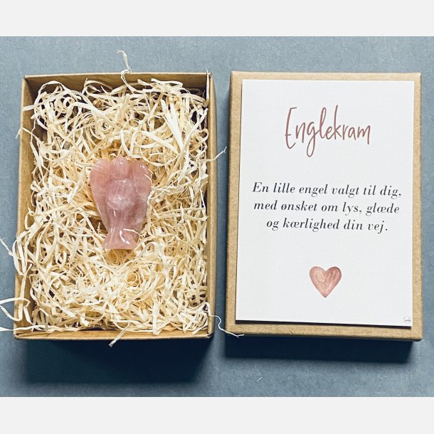 Englekram (A7 kort og lille engel i rosakvarts)