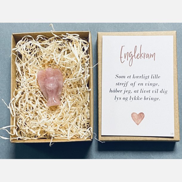 Englekram (A7 kort og lille engel i rosakvarts)