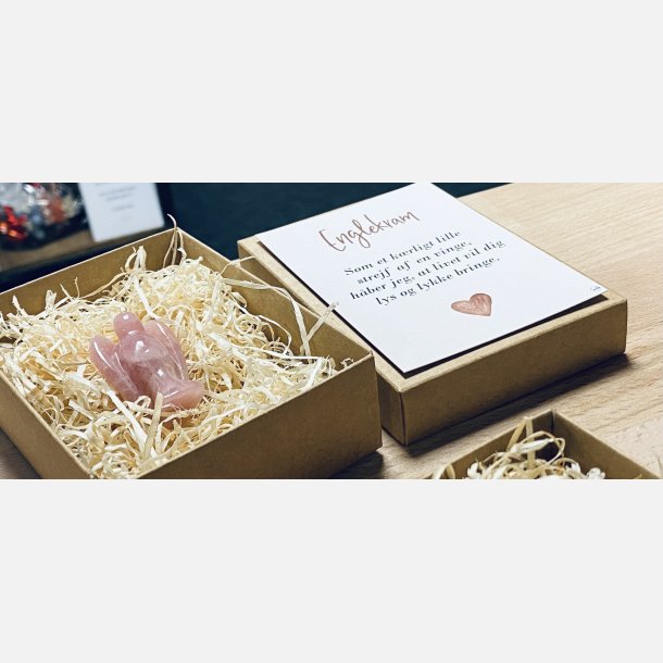 Englekram (A7 kort og lille engel i rosakvarts)