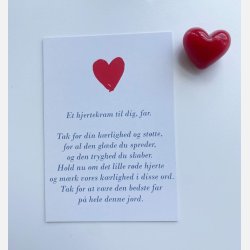 Hjertekram til MIN far (Lille rdt glashjerte og tilhrende A7 kort)