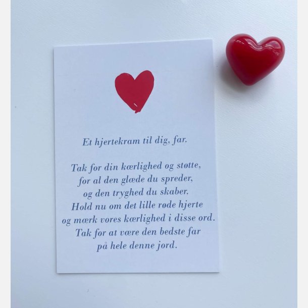 Hjertekram til MIN far (Lille rdt glashjerte og tilhrende A7 kort)