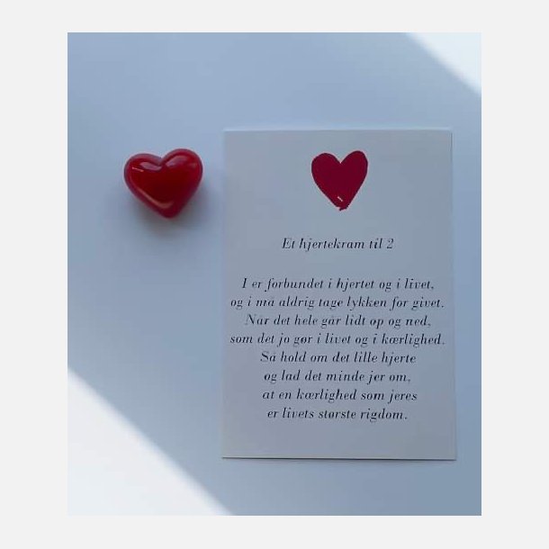 Hjertekram til 2 (Lille rdt glashjerte og tilhrende A7 kort)