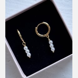 Ina creoler med 3 sm perler (forgyldte) UDEN SMYKKESKE