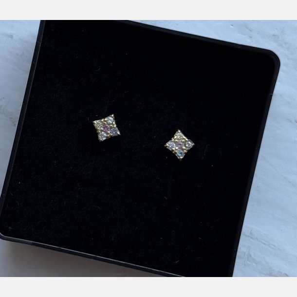 Sm restikker med farvede zirkoniasten (forgyldt) UDEN SMYKKESKE