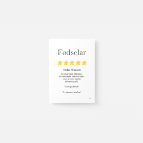 F�dselar | 5 stjernet anmeldelse | A5 kort