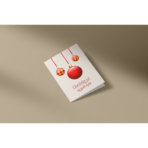 A7 julekort julekugler (rd/guld)