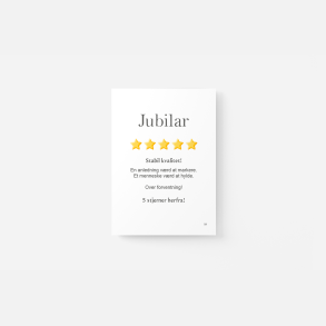 Jubilar | 5 stjernet anmeldelse | A5 kort