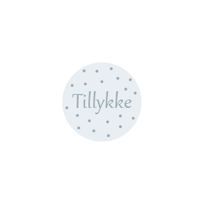 Tillykke/bl prikker  (Papirklistermrke 4 cm dia)