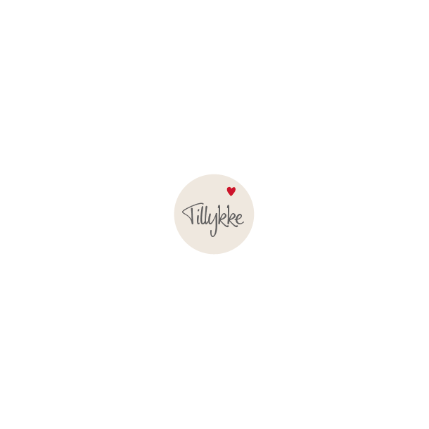 Tillykke / hjerte  (Papirklistermrke 4 cm dia)